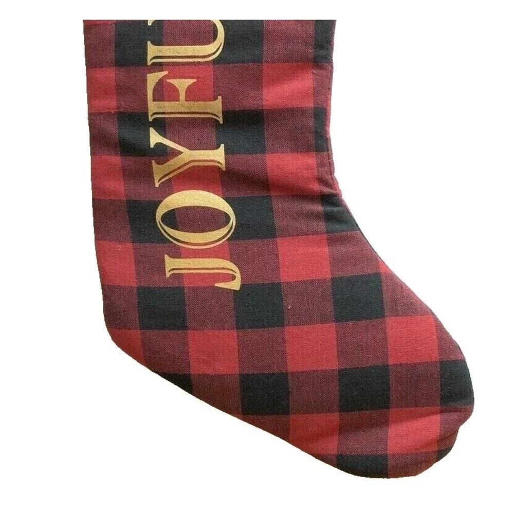 Christmas Stocking Red Black Buffalo Plaid Check Joyful Gold 20